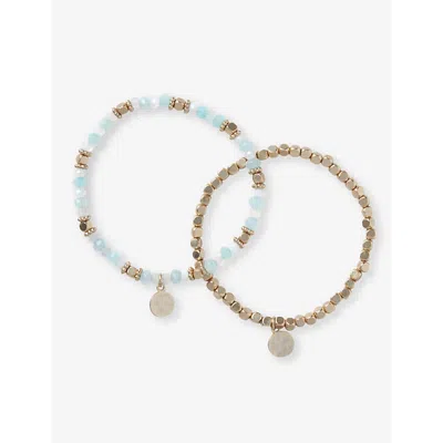 The White Company Womens Aqua Assorted Beaded Bracelets Pack Of Two In Gold