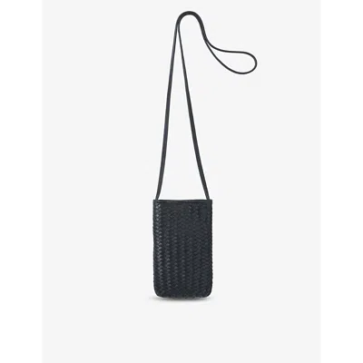 The White Company Womens Black Braided Cross-body Leather Phone Pouch