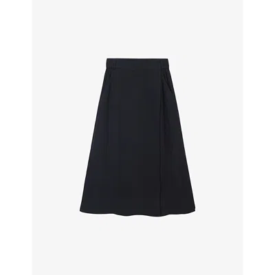 The White Company Womens Black Faux-wrap Split-side Organic-cotton Midi Skirt
