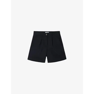The White Company Womens Black Pleated-front High-rise Stretch-organic Cotton Shorts