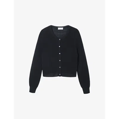 The White Company Womens Black Round-neck Knitted Cotton Cardigan