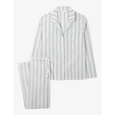 The White Company Womens Bluestripe Stripe-print Regular-fit Cotton And Linen-blend Pyjamas