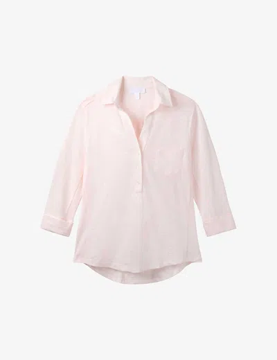The White Company Womens Chalk Pink Slim-fit Organic-cotton-jersey Shirt In Chalk Pink