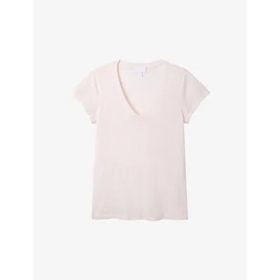 The White Company Womens Chalk Pink V-neck Organic-cotton T-shirt