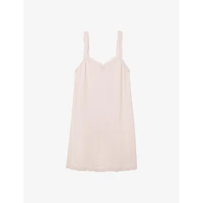The White Company Womens Cloud Pink Lace-trim V-neck Stretch-woven Night Dress