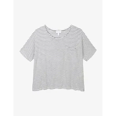 The White Company Womens Deep Water Stripe-print Boxy Cotton-jersey T-shirt