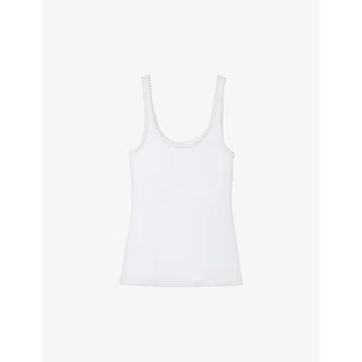 The White Company Womens Ivory Lace-trim Slim-fit Ribbed Organic-cotton Vest