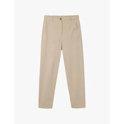 The White Company Womens Light Tan Patch-pocket Tapered-leg Mid-rise Lyocell And Cotton Trousers