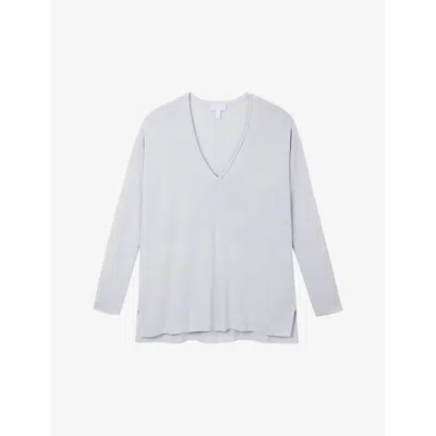 The White Company Womens Linen Blue V-neck Oversized Linen-blend Top