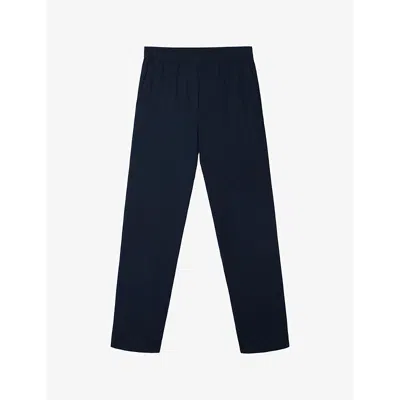 The White Company Womens Navy Elasticated-waistband Straight-leg Mid-rise Linen-blend Trousers