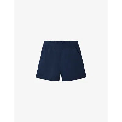 The White Company Womens Navy Stitch-embroidered High-rise Linen Shorts
