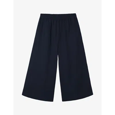 The White Company Womens Navy Wide-leg High-rise Linen Culottes