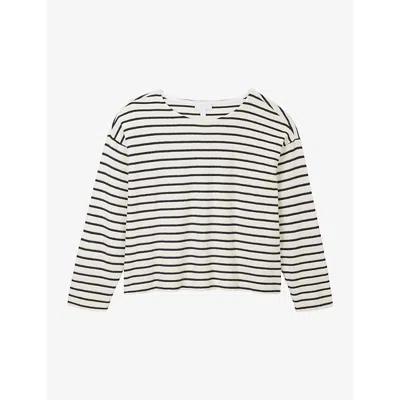 The White Company Womens Navystripe Boxy-fit Striped Organic-cotton T-shirt