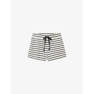 The White Company Womens Navystripe Striped Towelling-textured Organic-cotton Shorts