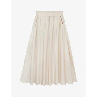 The White Company Womens Sand Pleated Mid-rise Satin Midi Skirt