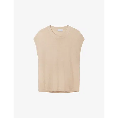 The White Company Womens Sand Round-neck Knitted Linen T-shirt