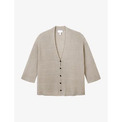 The White Company Womens Taupe Sparkle Long-sleeve Ribbed Cardigan