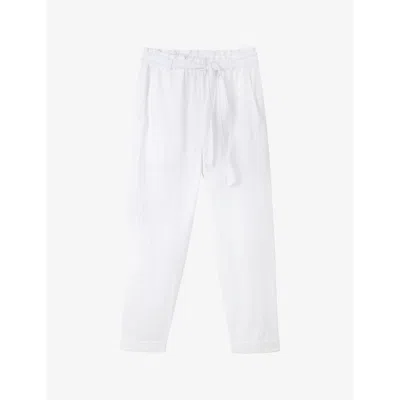 The White Company Womens White Belted-waist Tapered-leg Linen Trousers