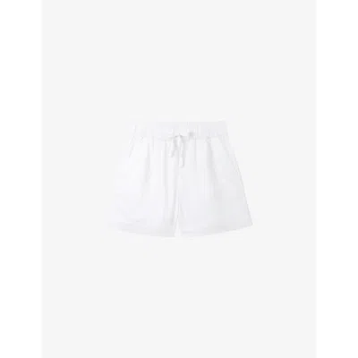 The White Company Womens White Herringbone High-rise Organic-cotton Shorts