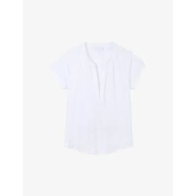 The White Company Womens White Open-neck Short-sleeve Linen T-shirt