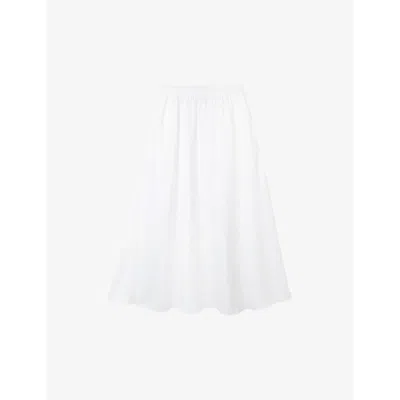 The White Company Womens White Relaxed-fit High-rise Linen Midi Skirt