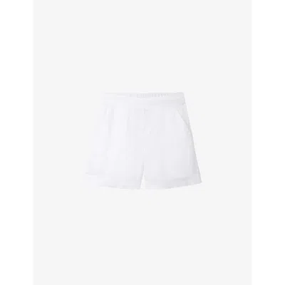 The White Company Womens White Stitch-embroidered High-rise Linen Shorts