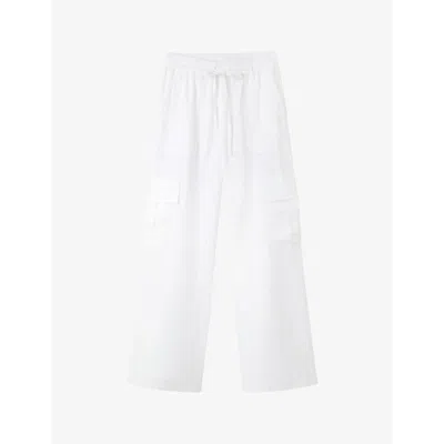 The White Company Womens White Utility Wide-leg Mid-rise Linen Trousers