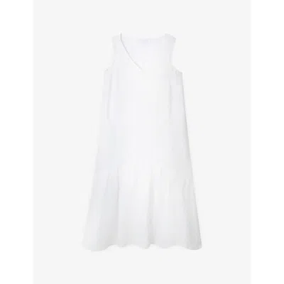 The White Company Womens White V-neck Curved-hem Linen Maxi Dress