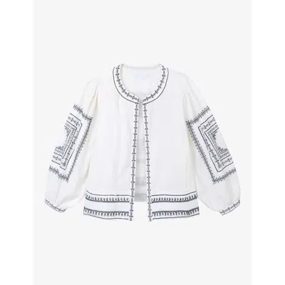 The White Company Womens Whiteblack Embroidered Blouson-sleeve Cotton Jacket