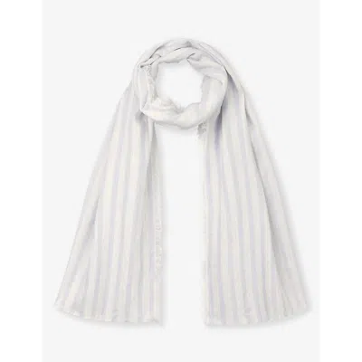 The White Company Fringed-edge Striped Linen Scarf In White