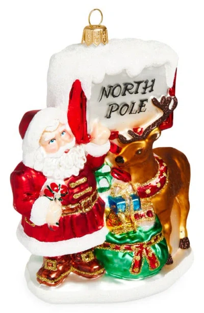 The Whitehurst Company Santa At The North Pole Glass Ornament In Multi