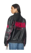 The Wild Collective 49ers Faux Leather Racing Jacket In Black