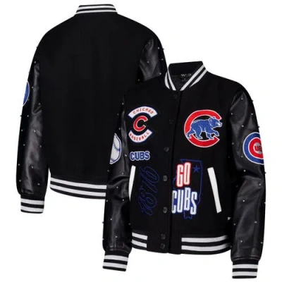 The Wild Collective Black Chicago Cubs Full-snap Varsity Jacket