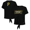 THE WILD COLLECTIVE THE WILD COLLECTIVE BLACK PITTSBURGH PIRATES TWIST FRONT T-SHIRT