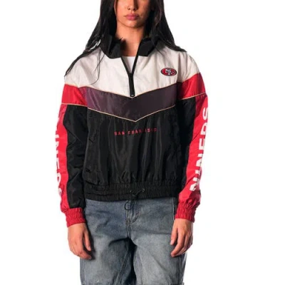 The Wild Collective Women's Black San Francisco 49ers 1/4 Zip Track Jacket