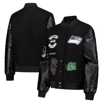 The Wild Collective Black Seattle Seahawks Varsity Full-snap Sparkle Jacket