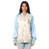 The Wild Collective Women's Cream Los Angeles Dodgers Oversized Satin Raglan Full-snap Bomber Jacket In Multi