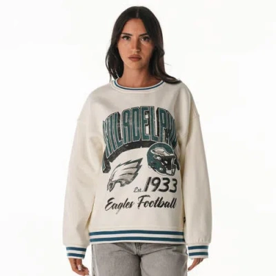 The Wild Collective Cream Philadelphia Eagles Oversized Vintage French Terry Sweatshirt In White