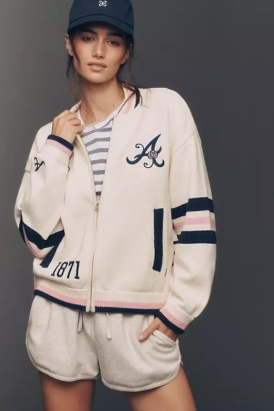 The Wild Collective Jacquard Varsity Bomber Jacket In Brown