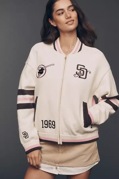 The Wild Collective Jacquard Varsity Bomber Jacket In Brown