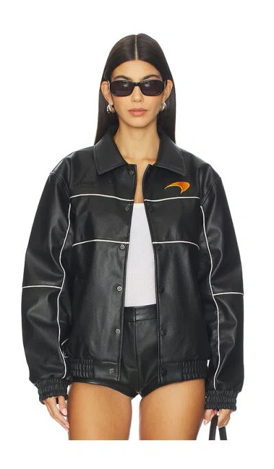 The Wild Collective Mclaren Faux Leather Racing Jacket In Black