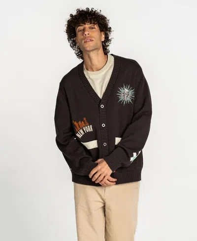 The Wild Collective Men's And Women's Anthracite New York Liberty Oversized Button-up Jacquard Cardigan In Brown