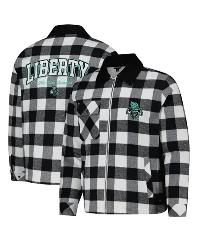 The Wild Collective Men's And Women's Black/white New York Liberty Flannel Full-zip Shacket In Black,white