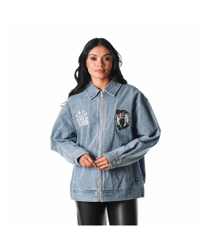The Wild Collective Men's And Women's Blue Boston Celtics Coaches Full-zip Denim Jacket