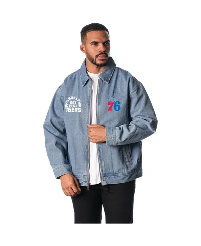 The Wild Collective Men's And Women's Blue Philadelphia 76ers Coaches Full-zip Denim Jacket