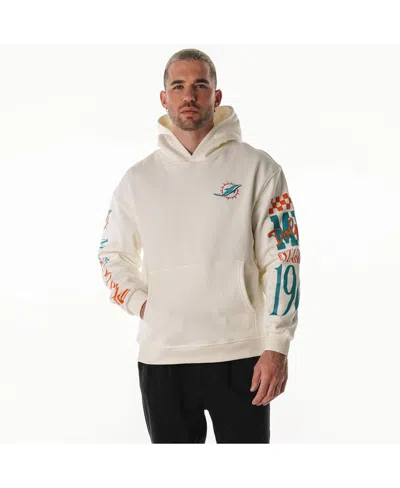 The Wild Collective Men's And Women's Cream Miami Dolphins Stacked Graphic Sleeve Fleece Hoodie In Neutral