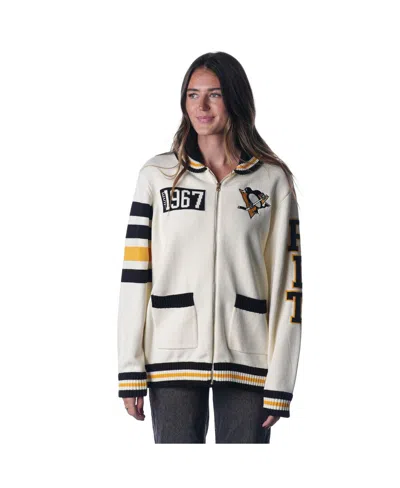 The Wild Collective Men's And Women's Cream Pittsburgh Penguins Jacquard Full-zip Sweater