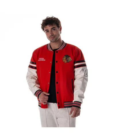 The Wild Collective Men's And Women's Red Chicago Blackhawks Drop Shoulder Full-snap Varsity Jacket