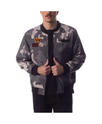 The Wild Collective Men's And Women's  Gray Distressed Washington Commanders Camo Bomber Jacket