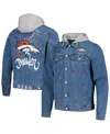 The Wild Collective Denim Denver Broncos Hooded Full-button Denim Jacket In Denim